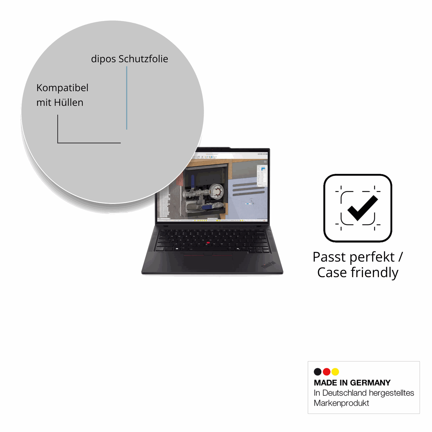 Schutzfolie mit optimaler Passform, zur Verwendung mit Hüllen geeignet