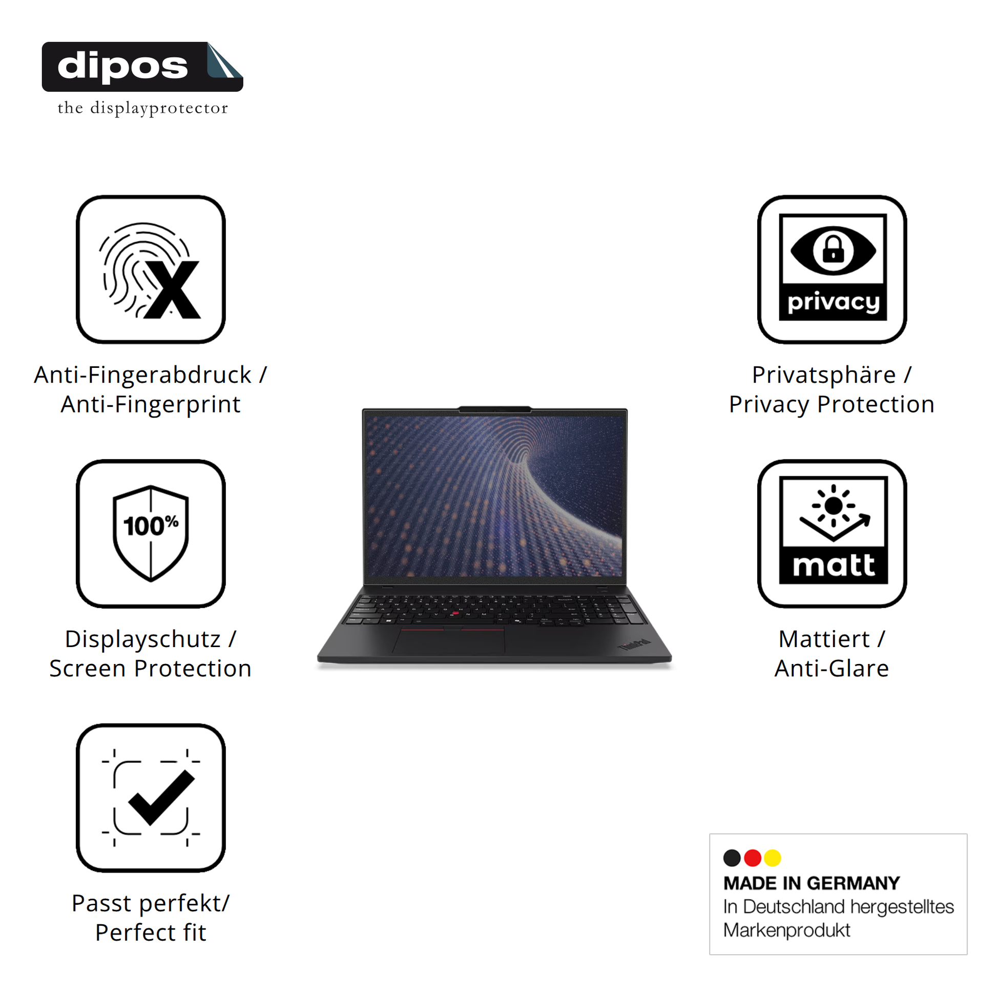 Privatsphäre-Schutz durch Sichtschutz-Folie passend zugeschnitten für Lenovo ThinkPad P16s Gen 4 16 Zoll