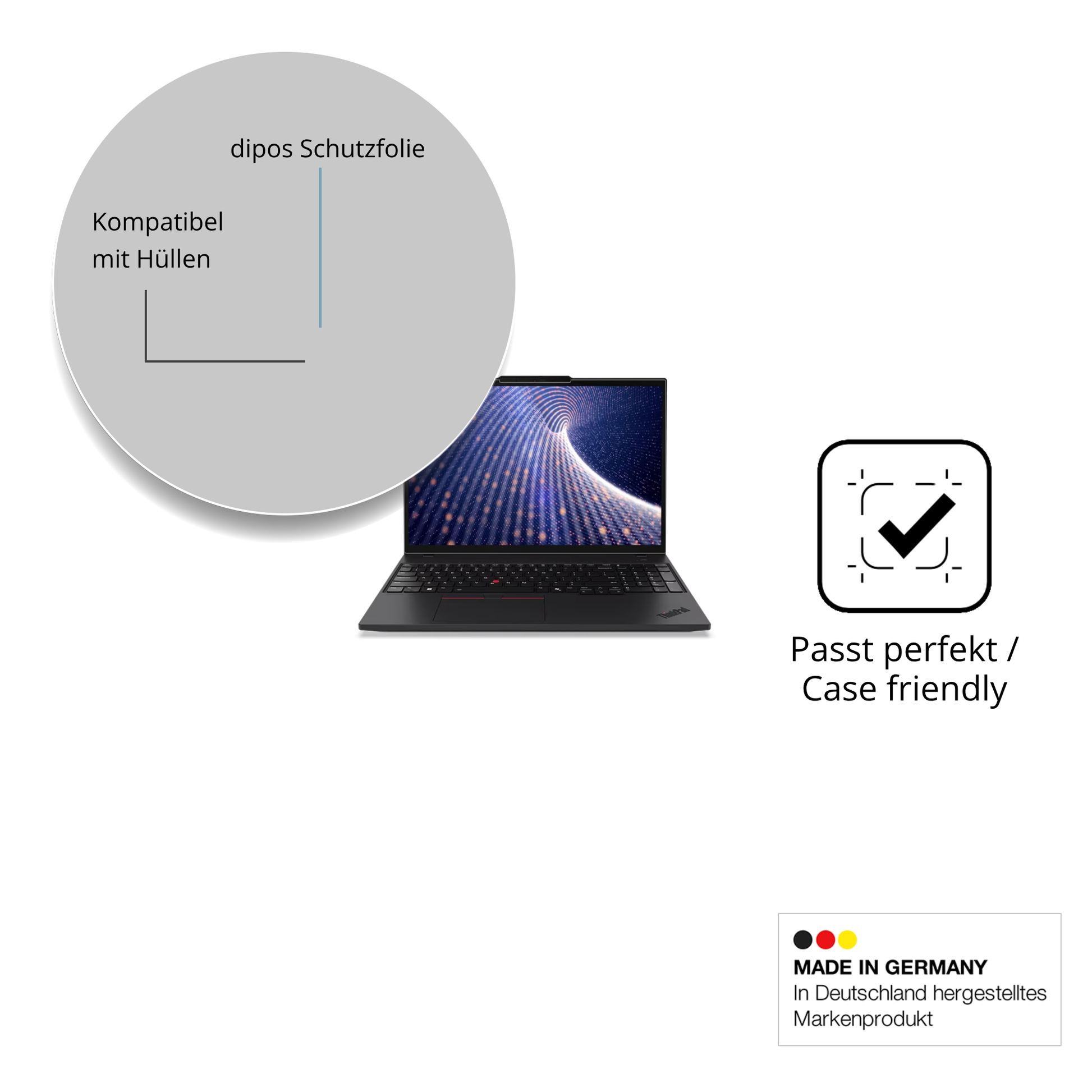 Schutzfolie mit optimaler Passform, zur Verwendung mit Hüllen geeignet