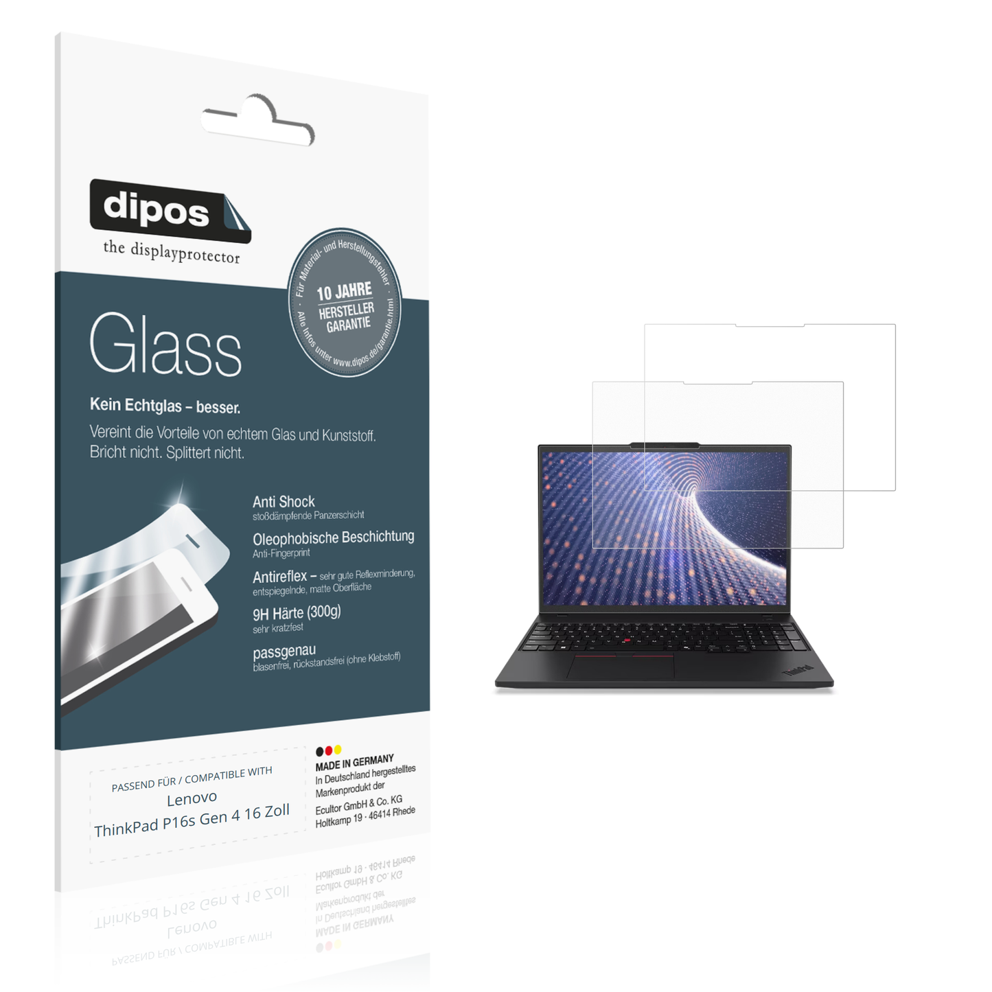 Matte Displayschutzfolie von dipos passend für Lenovo ThinkPad P16s Gen 4 16 Zoll, 9H kratzfest und blasenfrei montiert