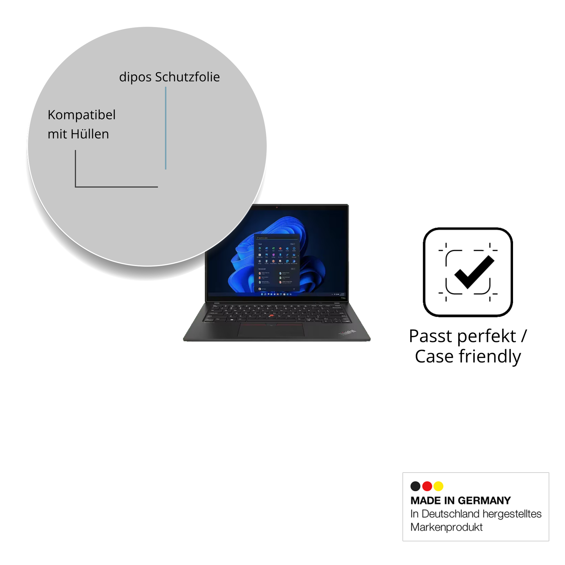 Schutzfolie mit optimaler Passform, zur Verwendung mit Hüllen geeignet