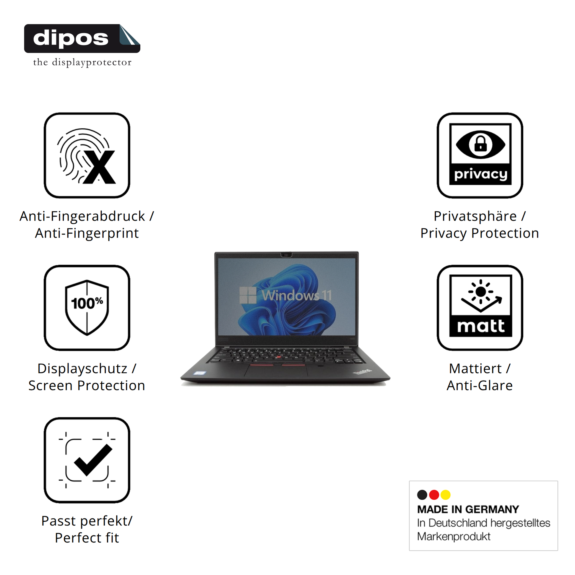 Privatsphäre-Schutz durch Sichtschutz-Folie passend zugeschnitten für Lenovo ThinkPad T490s