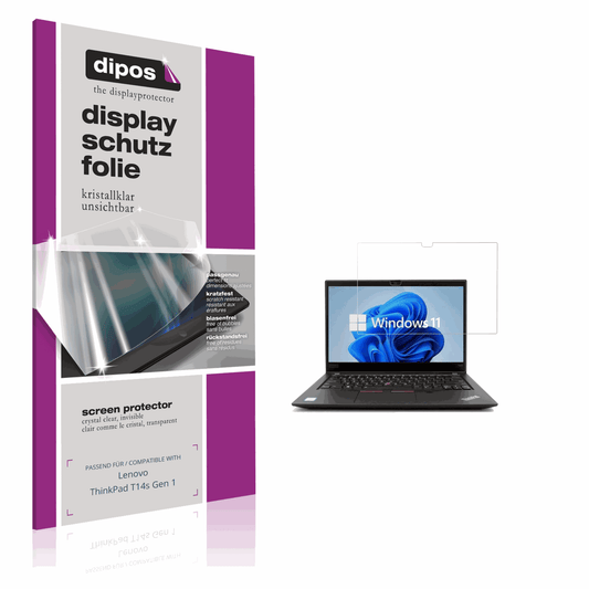 Klare Displayschutzfolie von dipos passend für Lenovo ThinkPad T14s Gen 1, präziser Zuschnitt und blasenfrei montiert