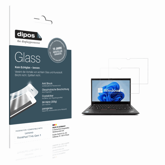 Klare Displayschutzfolie von dipos passend für Lenovo ThinkPad T14s Gen 1, 9H kratzfest und blasenfrei montiert