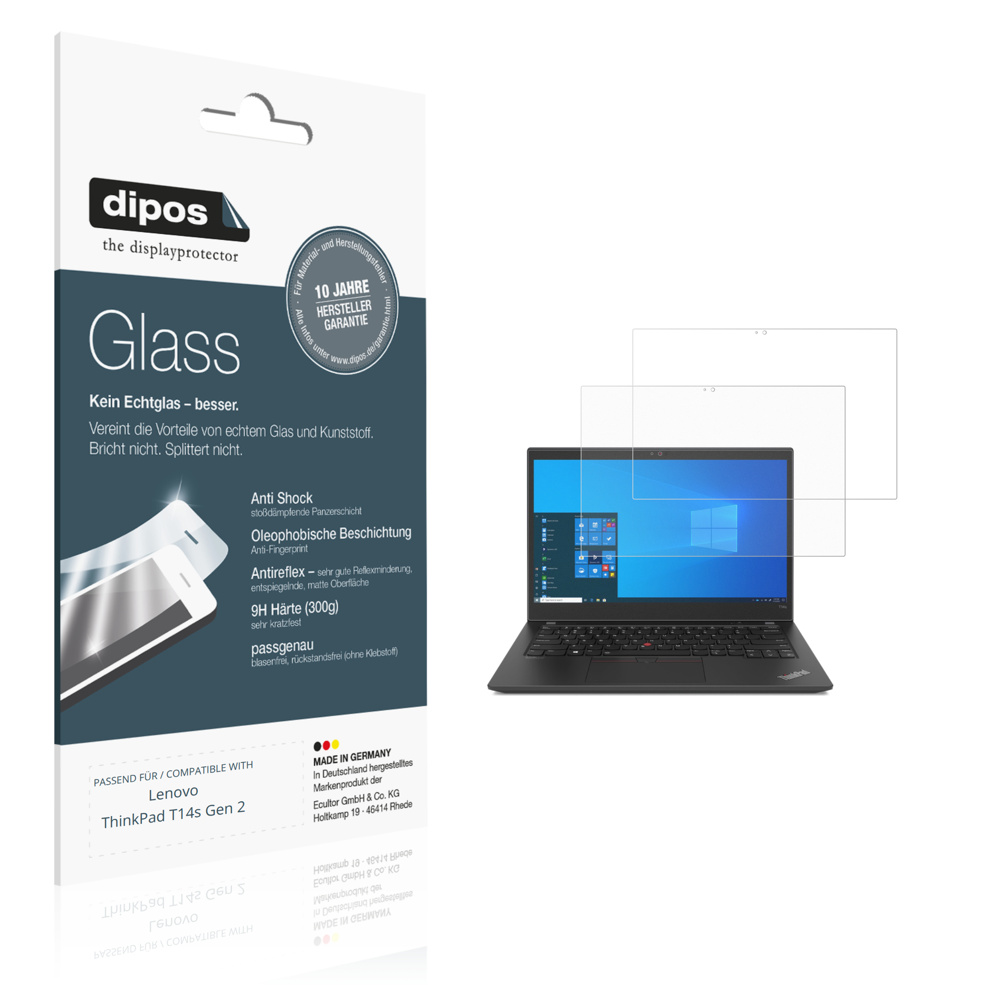 Matte Displayschutzfolie von dipos passend für Lenovo ThinkPad T14s Gen 2, 9H kratzfest und blasenfrei montiert