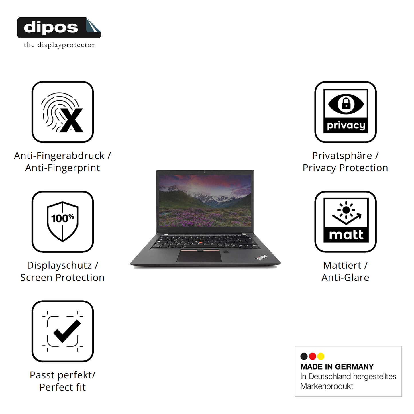 Privatsphäre-Schutz durch Sichtschutz-Folie passend zugeschnitten für Lenovo Thinkpad T470s