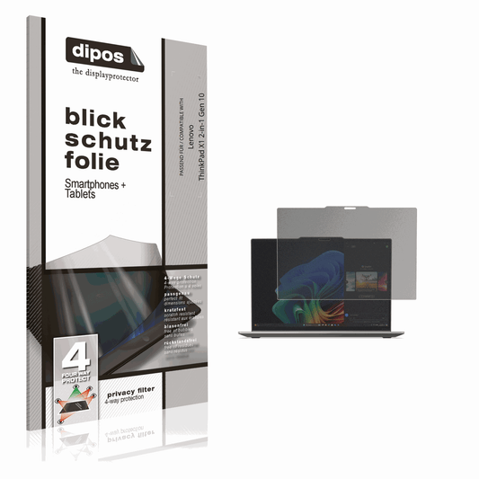 Blickschutzfolie von dipos passend für Lenovo ThinkPad X1 2-in-1 Gen 10, präziser Zuschnitt und blasenfrei montiert