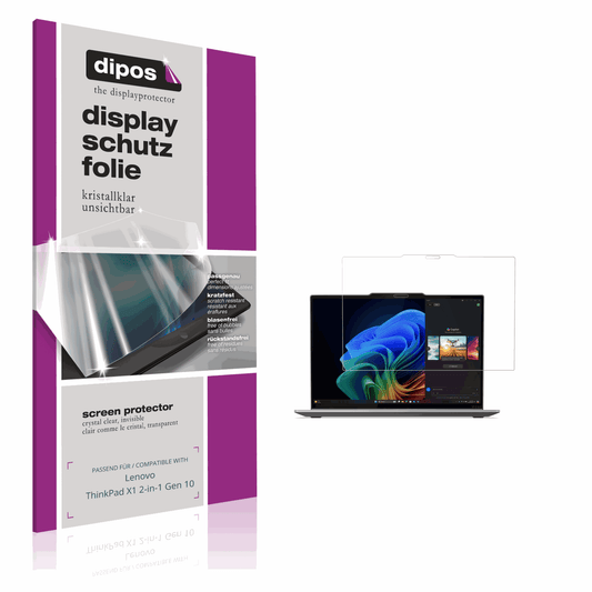 Klare Displayschutzfolie von dipos passend für Lenovo ThinkPad X1 2-in-1 Gen 10, präziser Zuschnitt und blasenfrei montiert