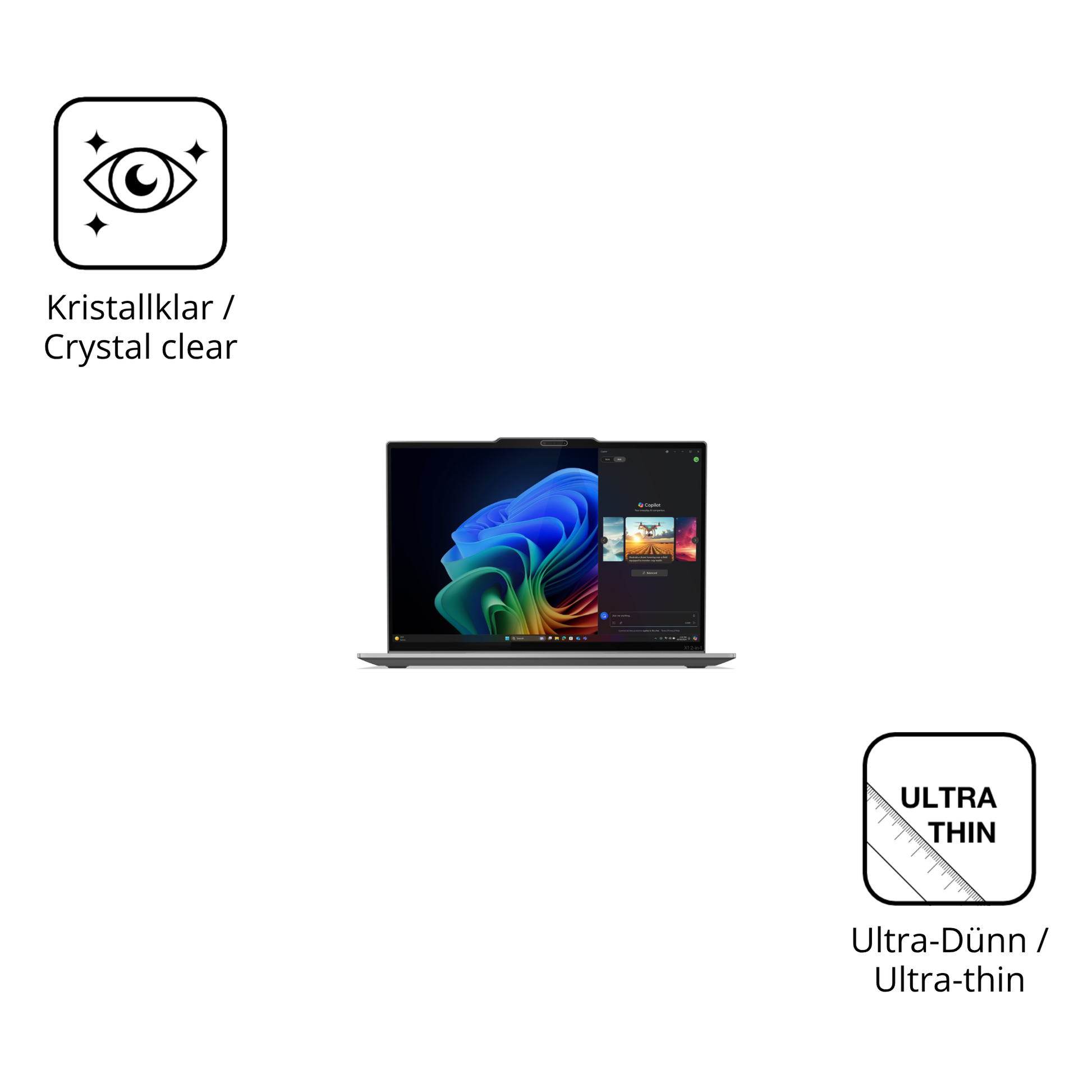 Dünne und klare Folie passend zugeschnitten für Lenovo ThinkPad X1 2-in-1 Gen 10