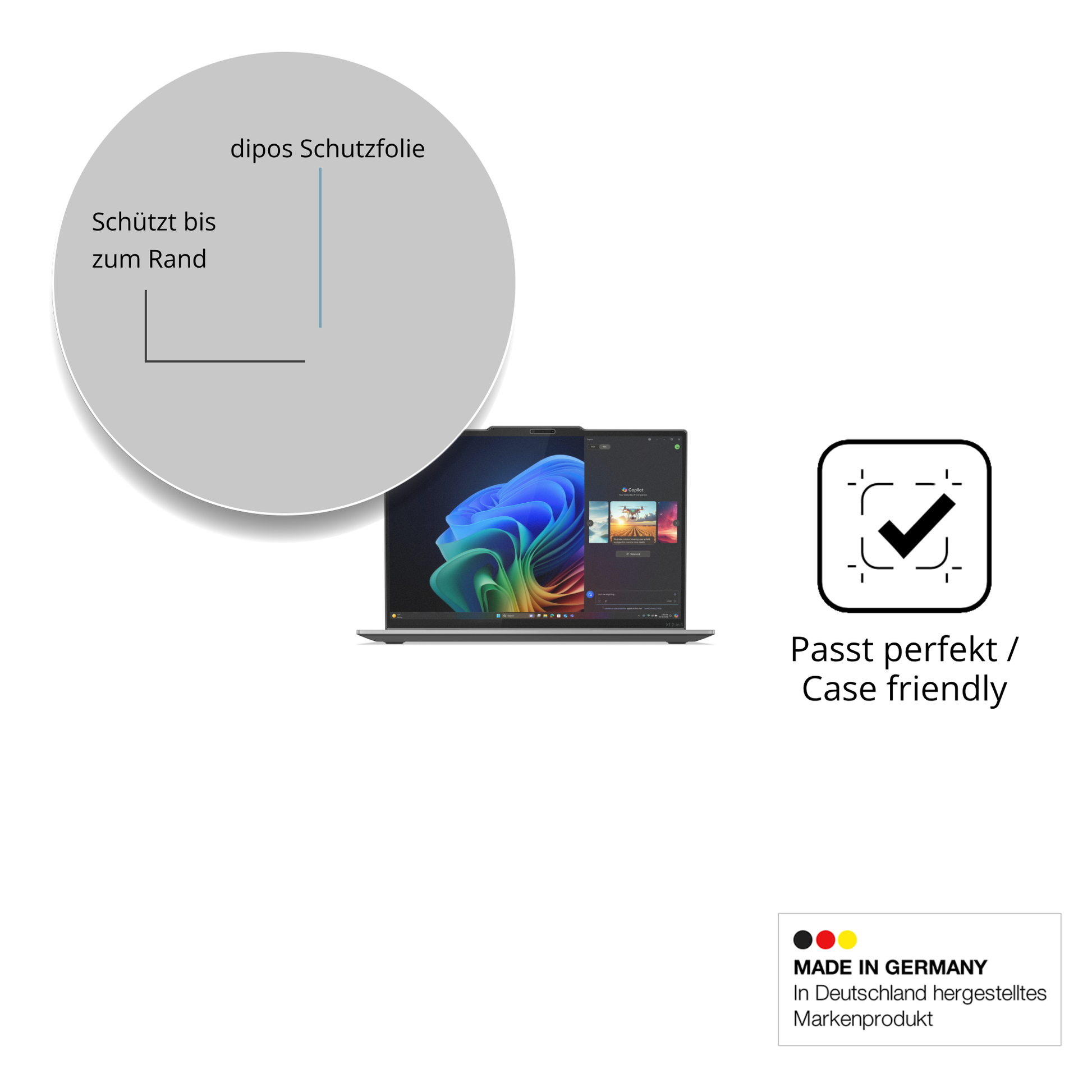 Schutzglasfolie mit optimaler Passform, zur Verwendung mit Hüllen geeignet