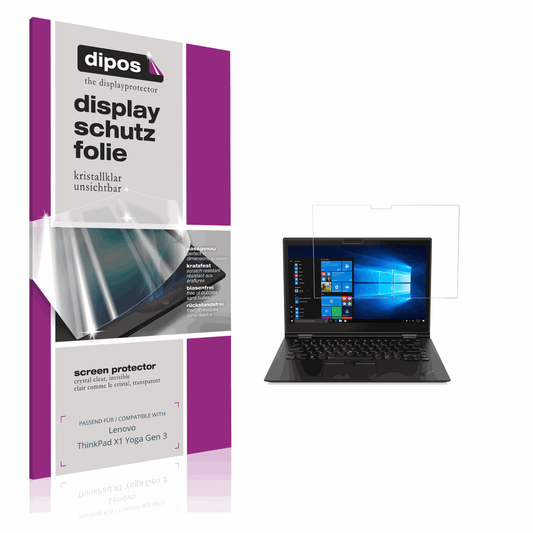 Klare Displayschutzfolie von dipos passend für Lenovo ThinkPad X1 Yoga Gen 3, präziser Zuschnitt und blasenfrei montiert