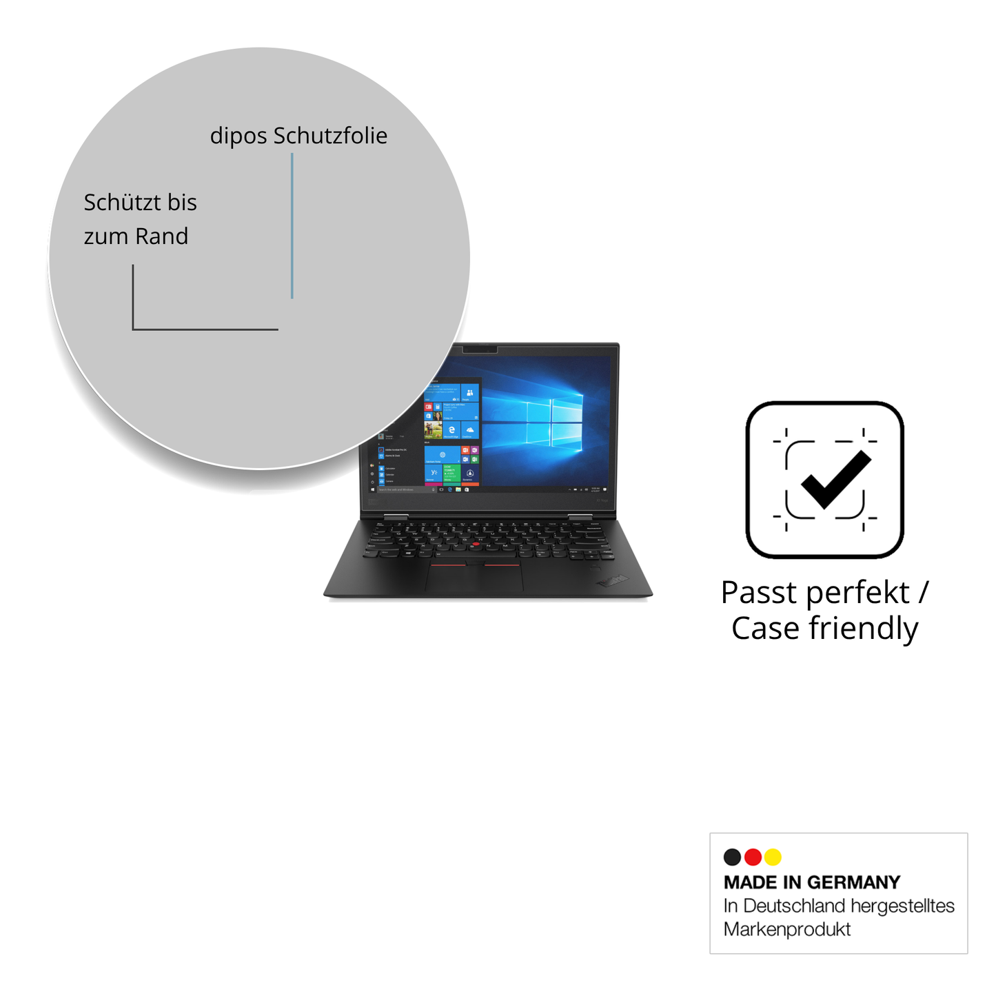 Schutzglasfolie mit optimaler Passform, zur Verwendung mit Hüllen geeignet