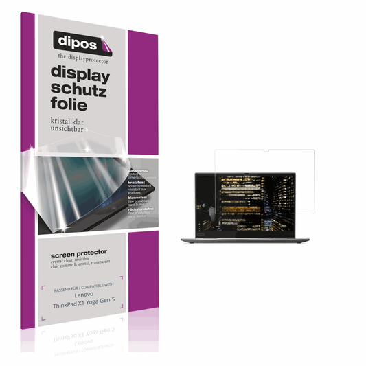 Klare Displayschutzfolie von dipos passend für Lenovo ThinkPad X1 Yoga Gen 5, präziser Zuschnitt und blasenfrei montiert