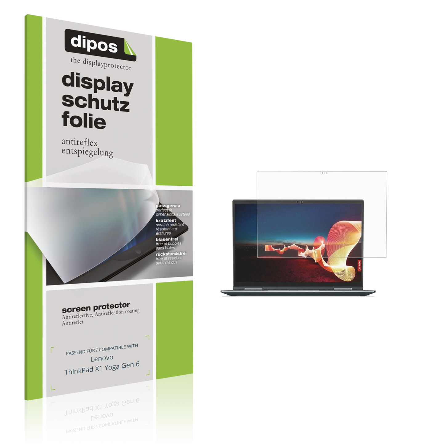 Matte Displayschutzfolie von dipos passend für Lenovo ThinkPad X1 Yoga Gen 6, präziser Zuschnitt und blasenfrei montiert