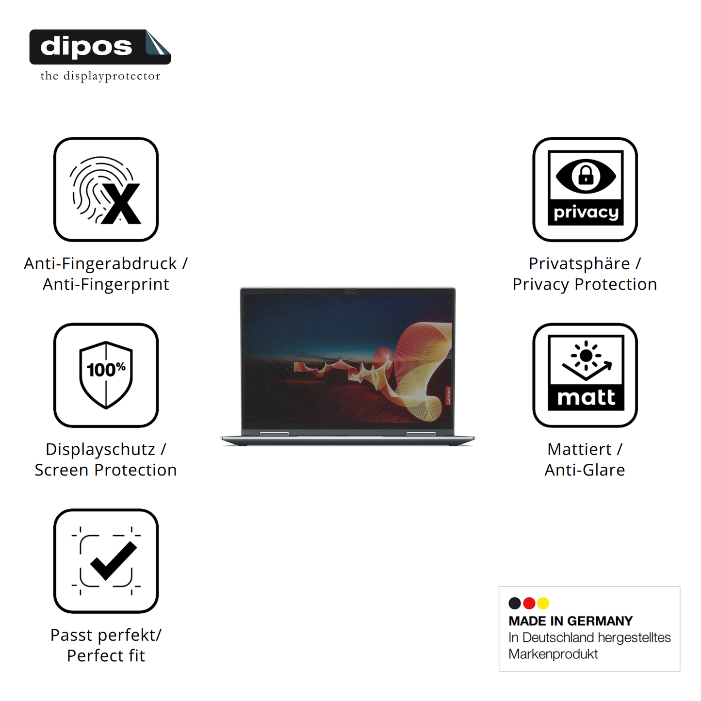 Privatsphäre-Schutz durch Sichtschutz-Folie passend zugeschnitten für Lenovo ThinkPad X1 Yoga Gen 6