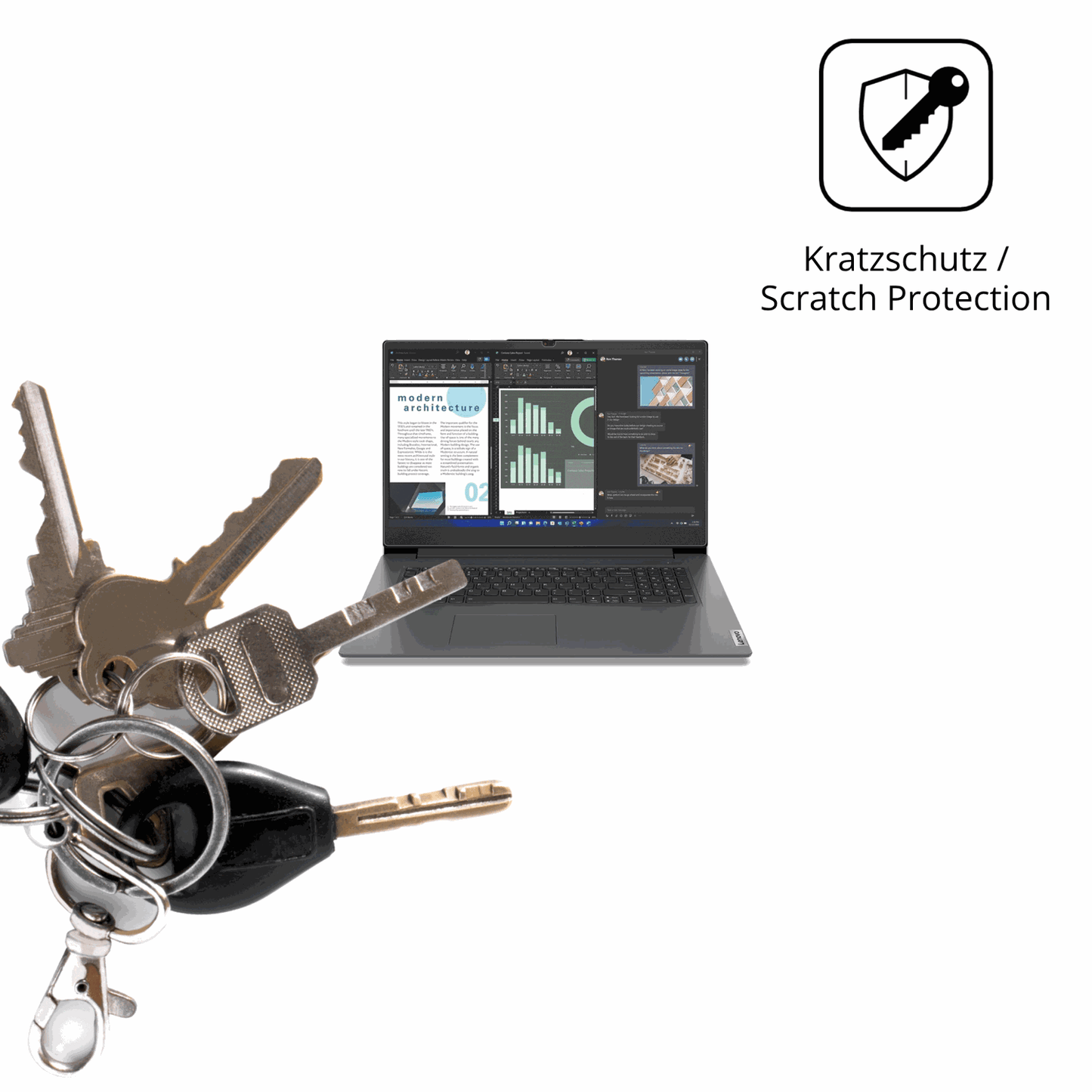 Schutz gegen Kratzer auf dem Lenovo V17 IRU G4 Glas durch Schlüssel oder Ähnliches
