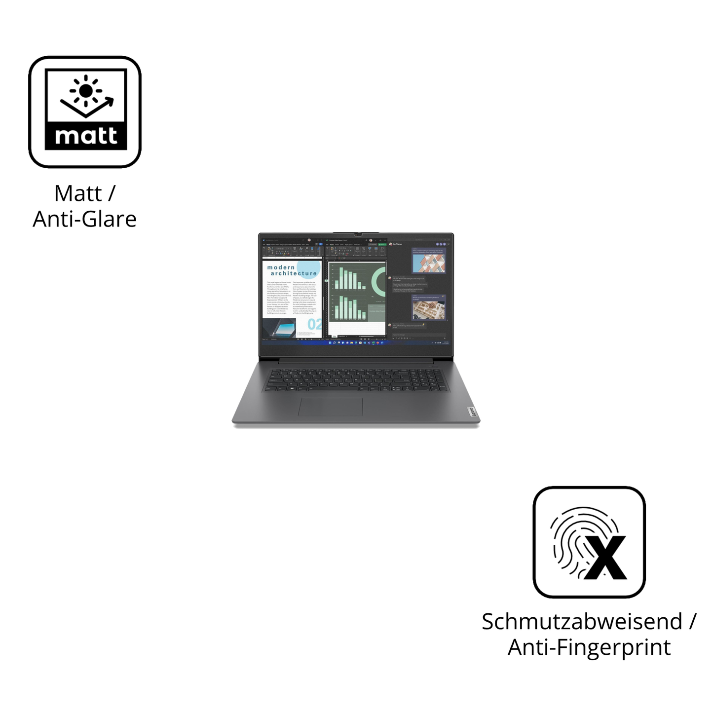 Dünne und entspiegelnde Folie passend zugeschnitten für Lenovo V17 IRU G4