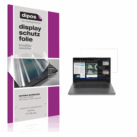 Klare Displayschutzfolie von dipos passend für Lenovo V17 IRU G4, präziser Zuschnitt und blasenfrei montiert
