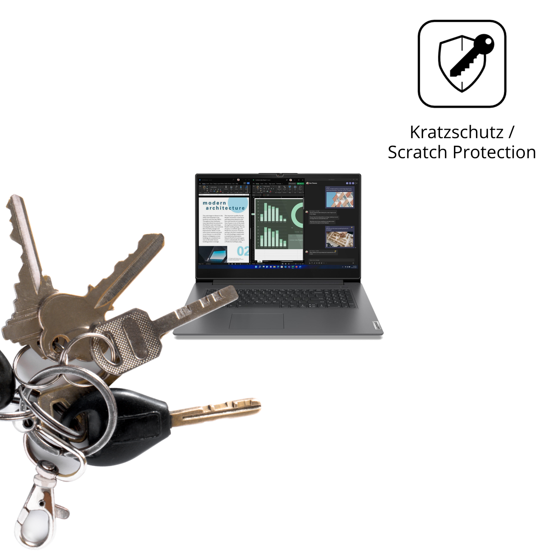 Schutz gegen Kratzer auf dem Lenovo V17 IRU G4 Glas durch Schlüssel oder Ähnliches