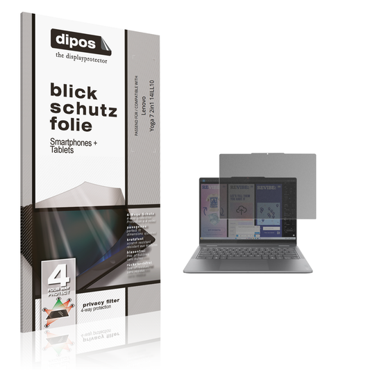 Blickschutzfolie von dipos passend für Lenovo Yoga 7 2in1 14ILL10, präziser Zuschnitt und blasenfrei montiert