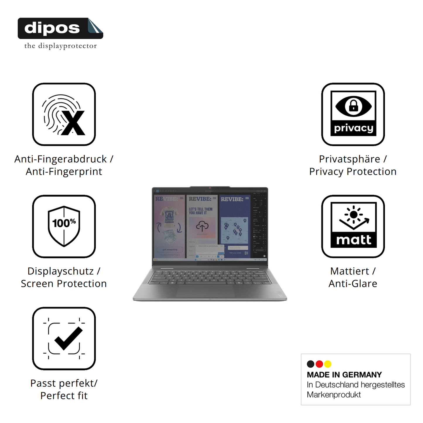 Privatsphäre-Schutz durch Sichtschutz-Folie passend zugeschnitten für Lenovo Yoga 7 2in1 14ILL10