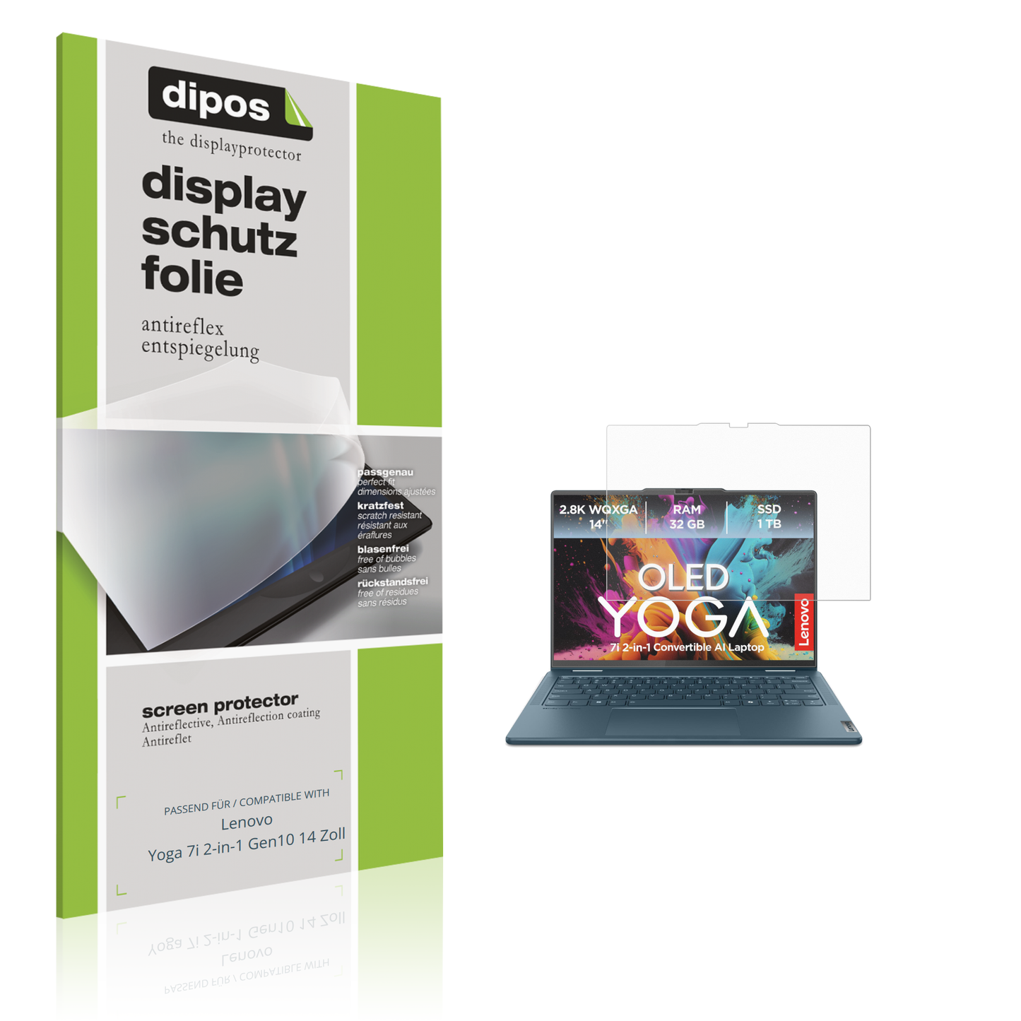 Matte Displayschutzfolie von dipos passend für Lenovo Yoga 7i 2-in-1 Gen10 14 Zoll, präziser Zuschnitt und blasenfrei montiert