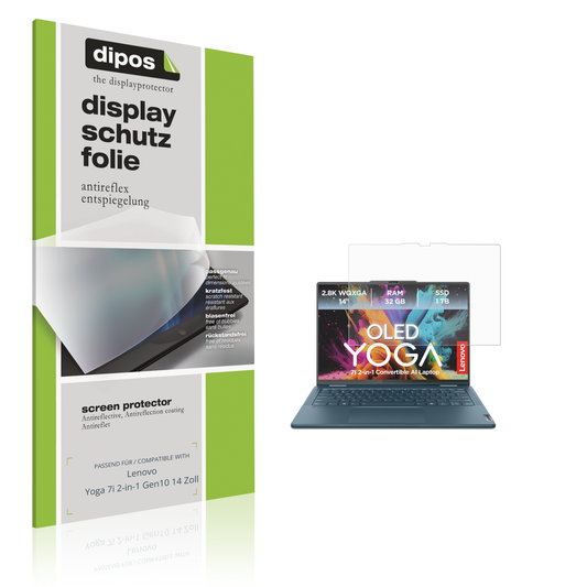 Matte Displayschutzfolie von dipos passend für Lenovo Yoga 7i 2-in-1 Gen10 14 Zoll, präziser Zuschnitt und blasenfrei montiert