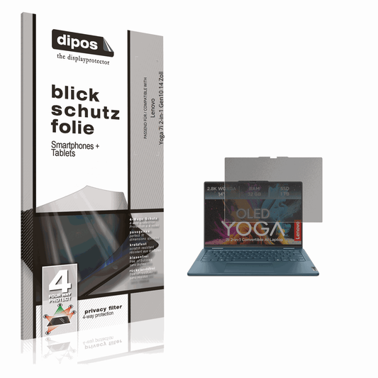 Blickschutzfolie von dipos passend für Lenovo Yoga 7i 2-in-1 Gen10 14 Zoll, präziser Zuschnitt und blasenfrei montiert