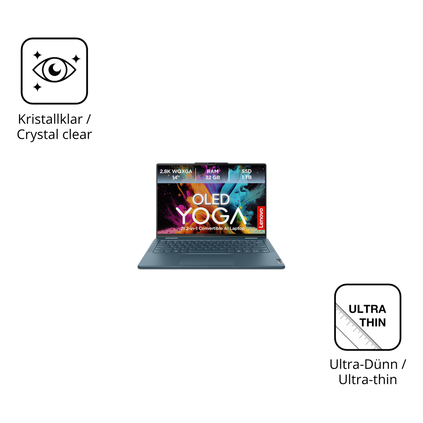 Dünne und klare Folie passend zugeschnitten für Lenovo Yoga 7i 2-in-1 Gen10 14 Zoll