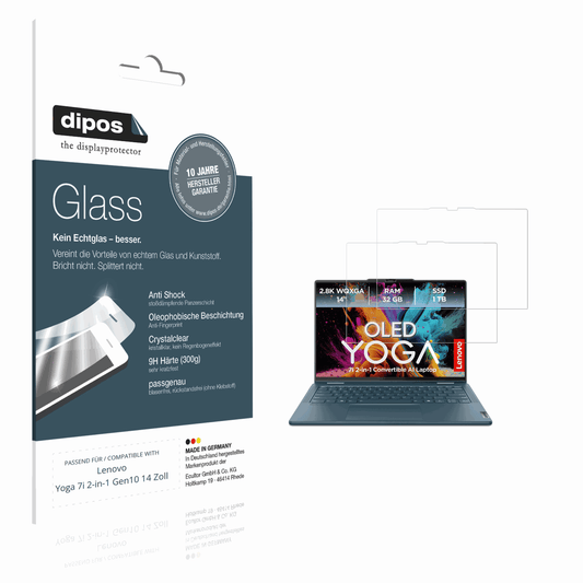 Klare Displayschutzfolie von dipos passend für Lenovo Yoga 7i 2-in-1 Gen10 14 Zoll, 9H kratzfest und blasenfrei montiert
