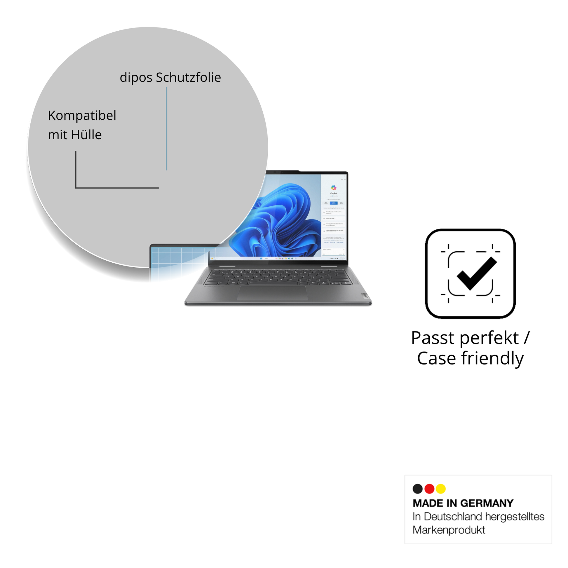 Schutzfolie mit optimaler Passform, zur Verwendung mit Hüllen geeignet