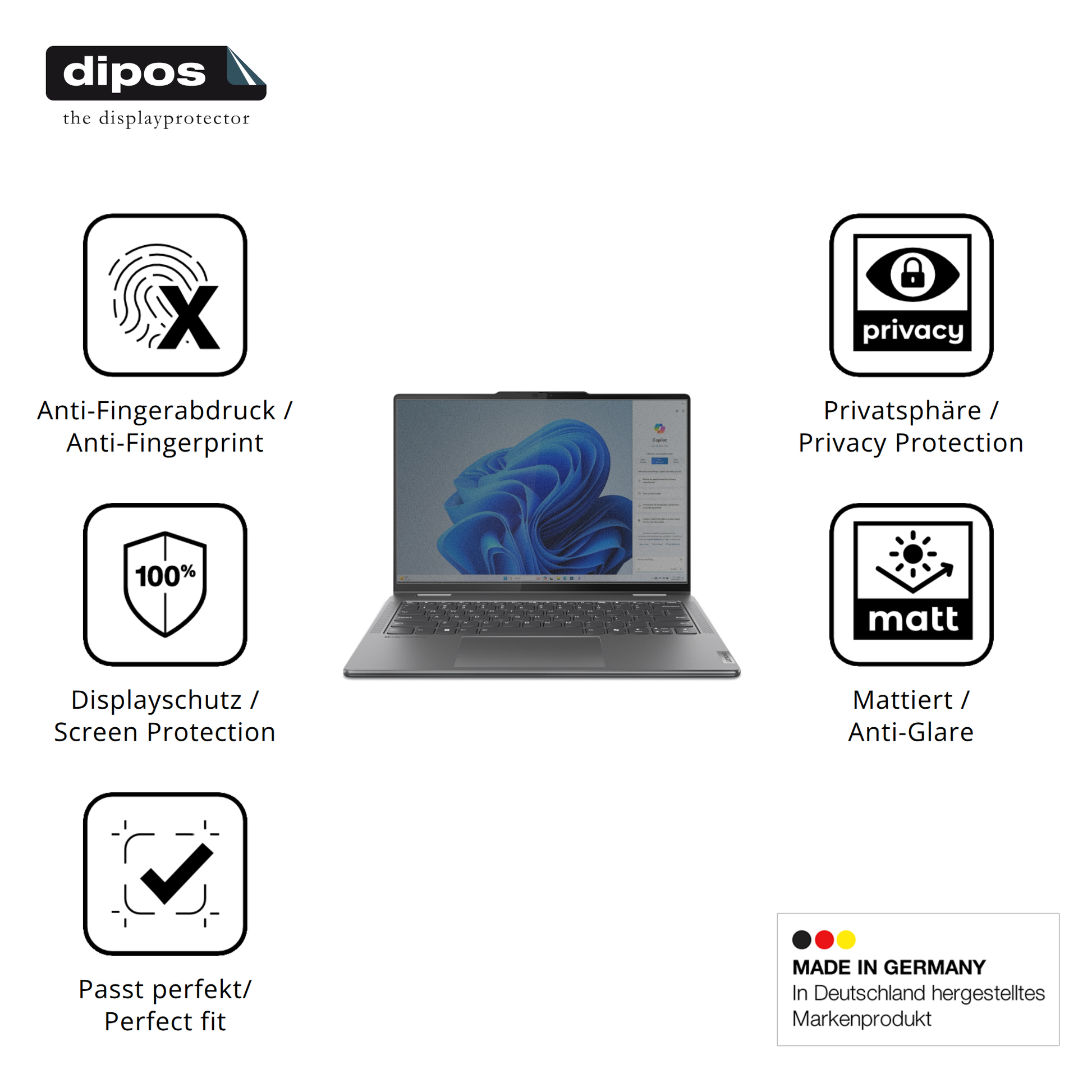 Privatsphäre-Schutz durch Sichtschutz-Folie passend zugeschnitten für Lenovo Yoga 7i 2-in-1 Gen 9 83DJ00HRGE