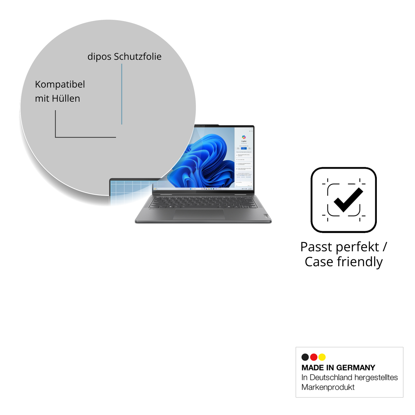 Schutzfolie mit optimaler Passform, zur Verwendung mit Hüllen geeignet
