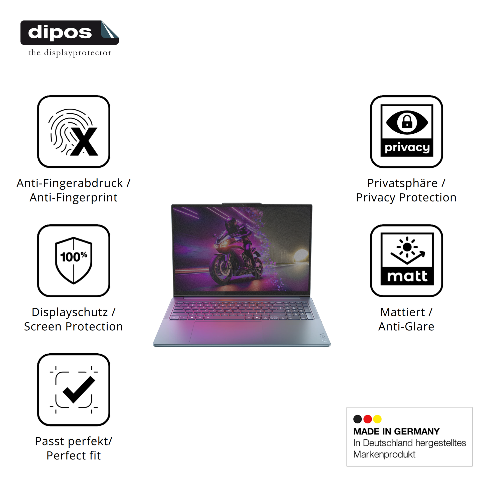 Privatsphäre-Schutz durch Sichtschutz-Folie passend zugeschnitten für Lenovo Yoga Pro 9 16IAH10 Non-Touch