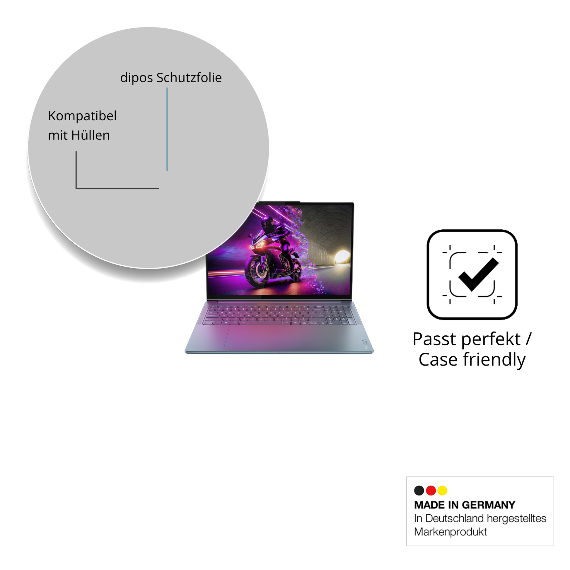 Schutzfolie mit optimaler Passform, zur Verwendung mit Hüllen geeignet