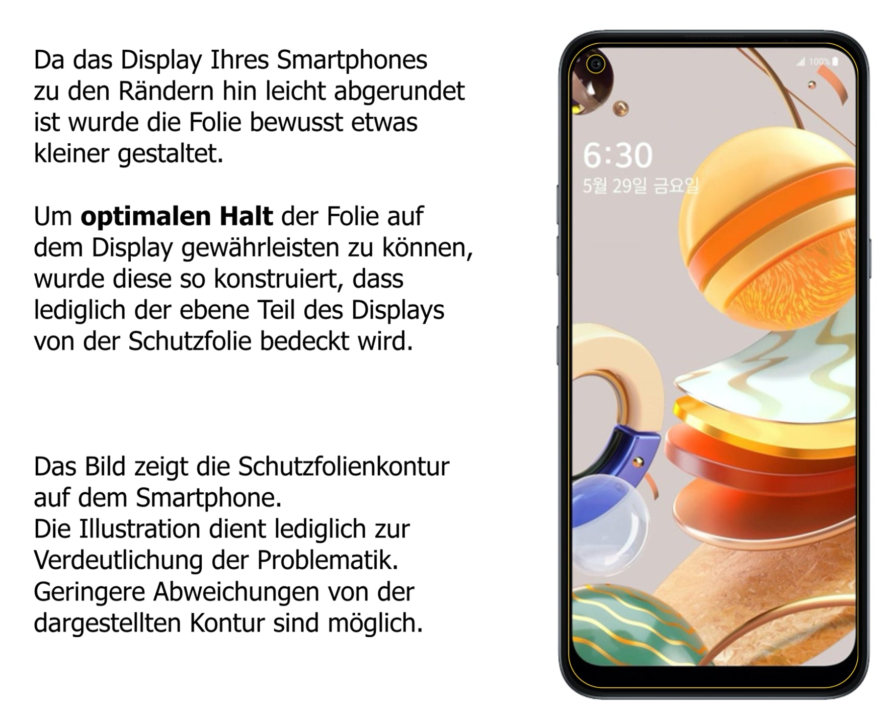 dipos Displayschutz für LG Q61, transparente Oberfläche, perfekte Passform auch für die Rundungen