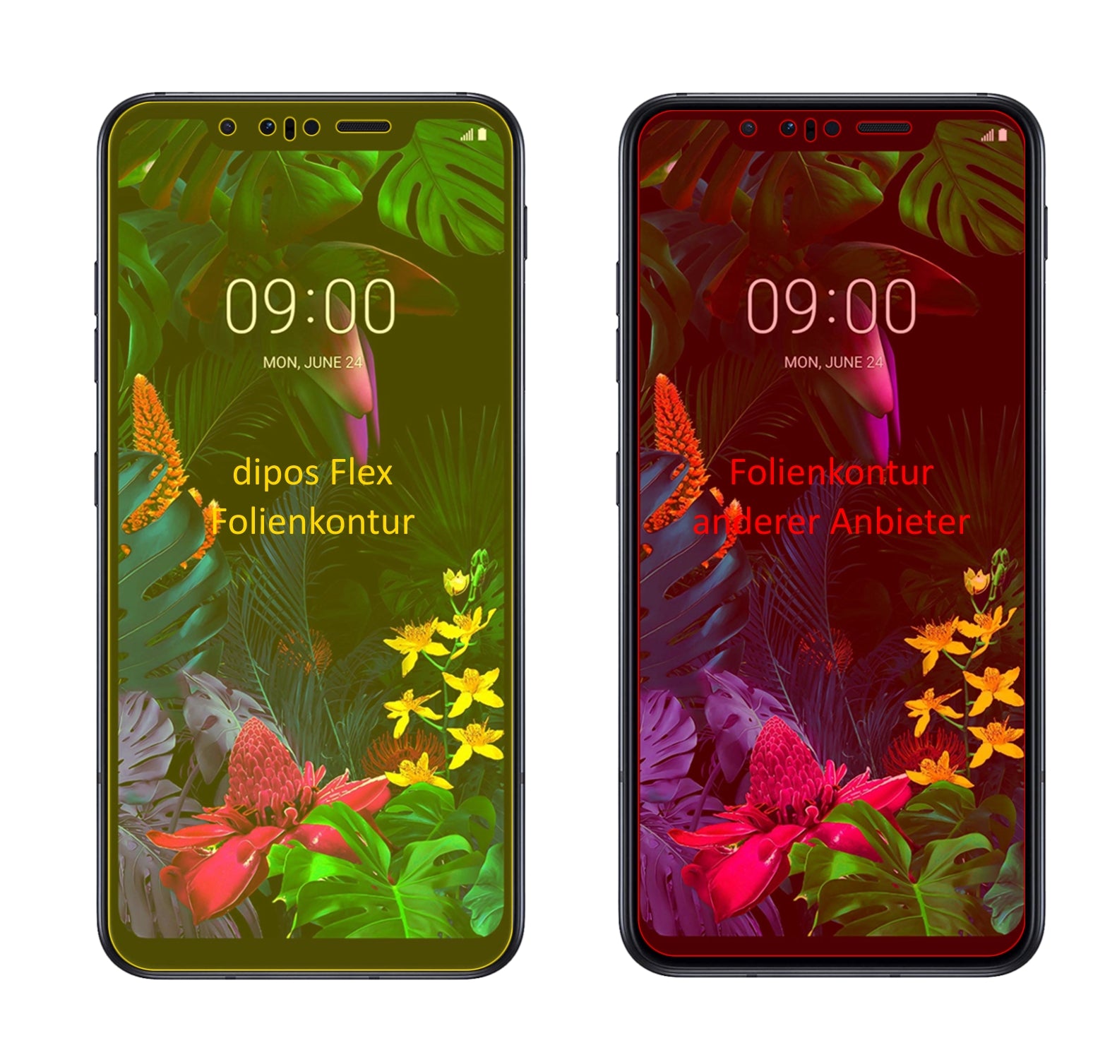 LGG8s ThinQ mit aufgebrachter dipos Displayschutzfolie, glasklare Darstellung ohne Einschränkungen