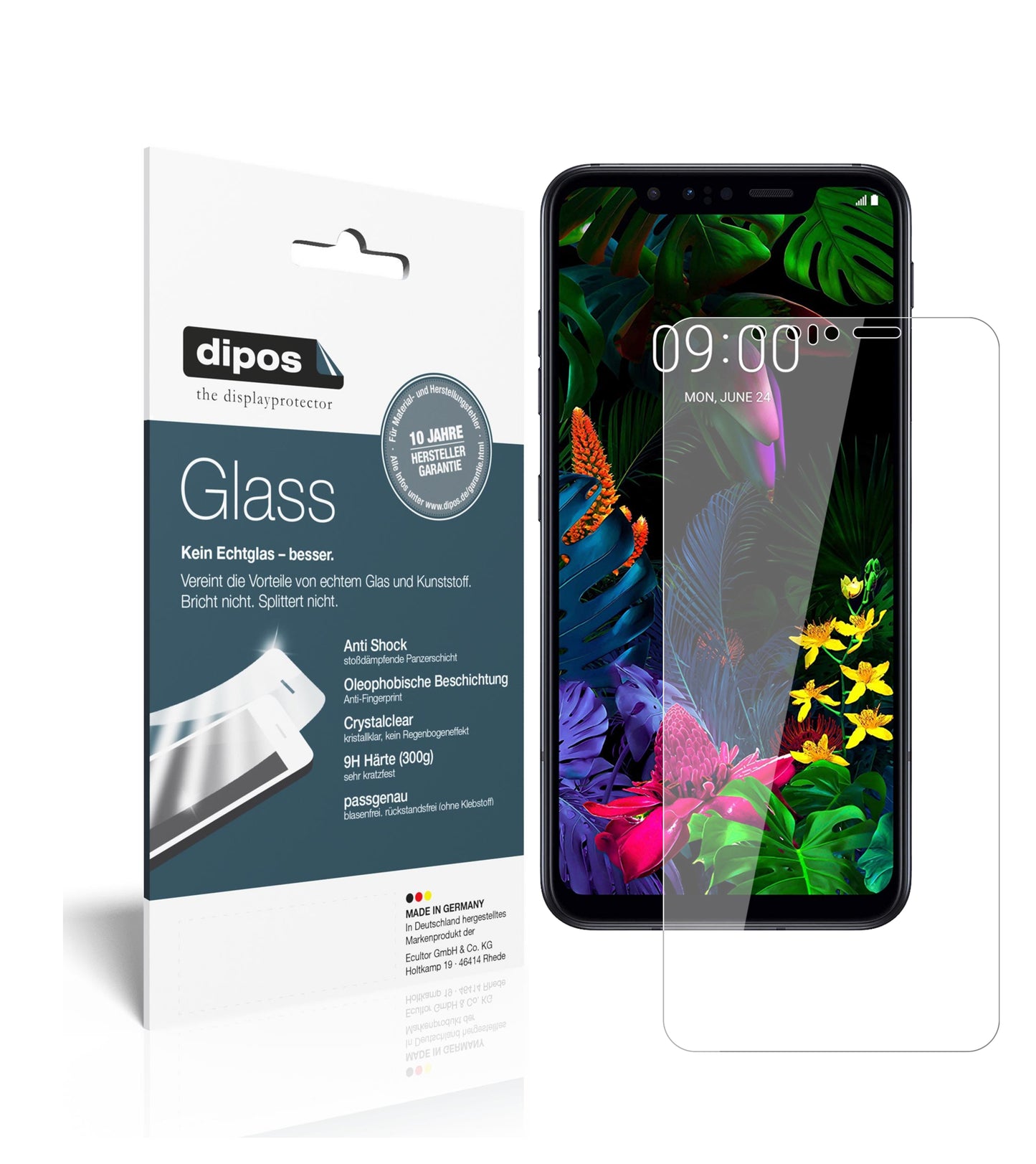 Klare Displayschutzfolie von dipos passend für LG G8s ThinQ, 9H kratzfest und blasenfrei montiert