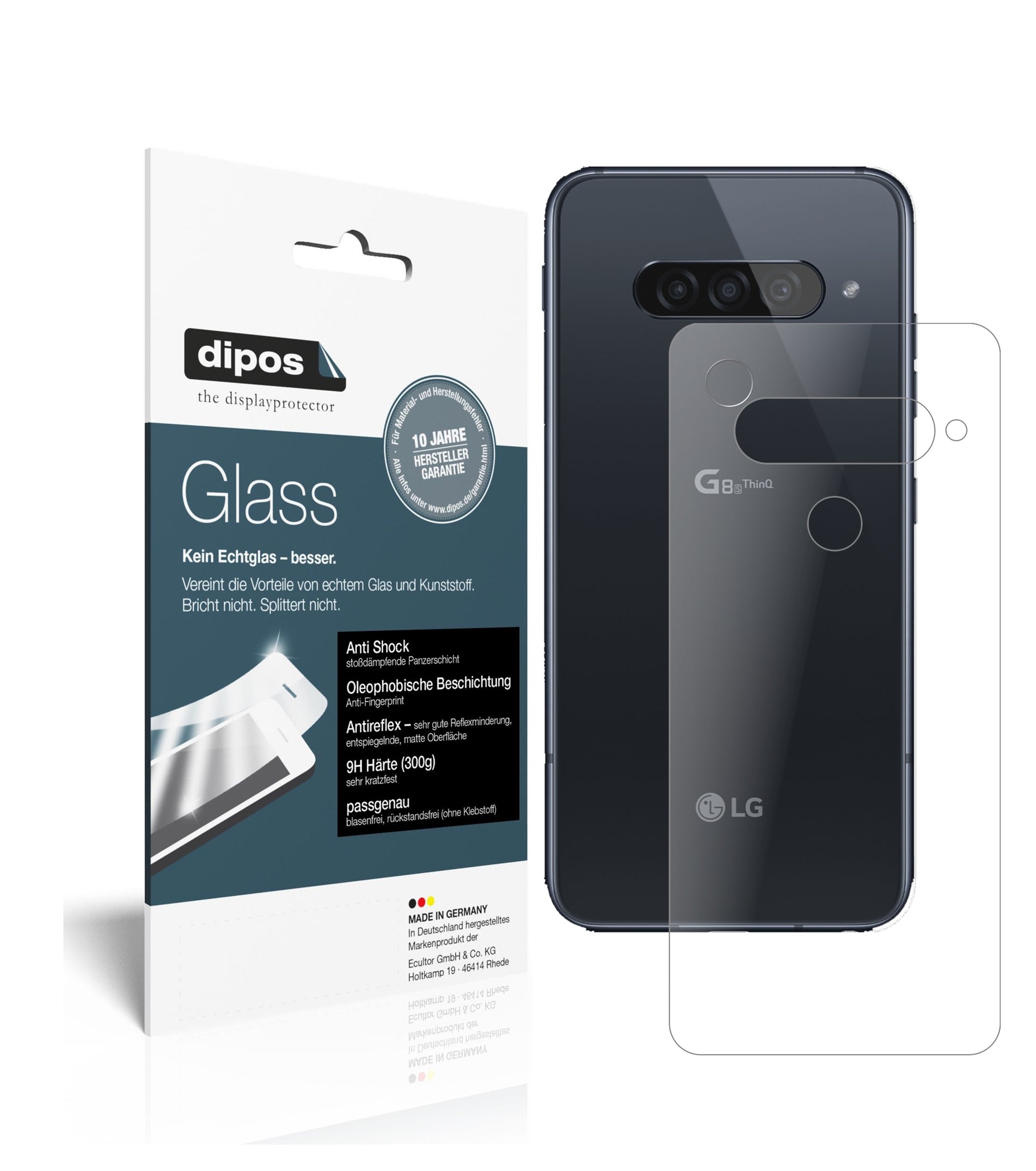 Mattes Panzerglas: Schutz vor Brüchen, Fingerabdrücken und Bildschirmblendung für LG-G8s ThinQ Rückseite