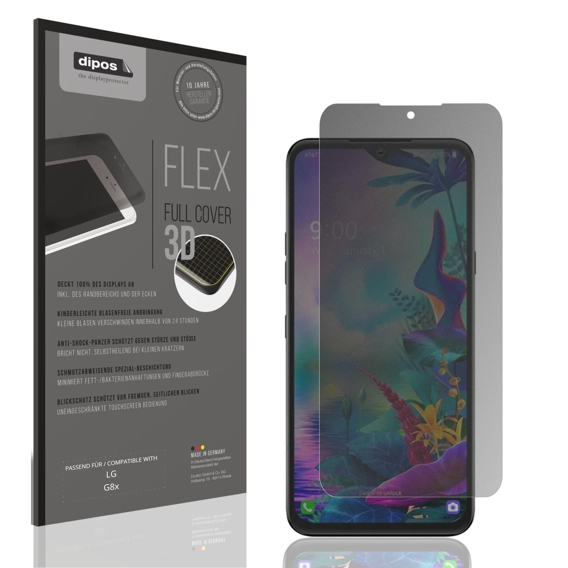 Blickschutzfolie von dipos passend für LG G8x, 100% Displayabdeckung und blasenfreie Montage