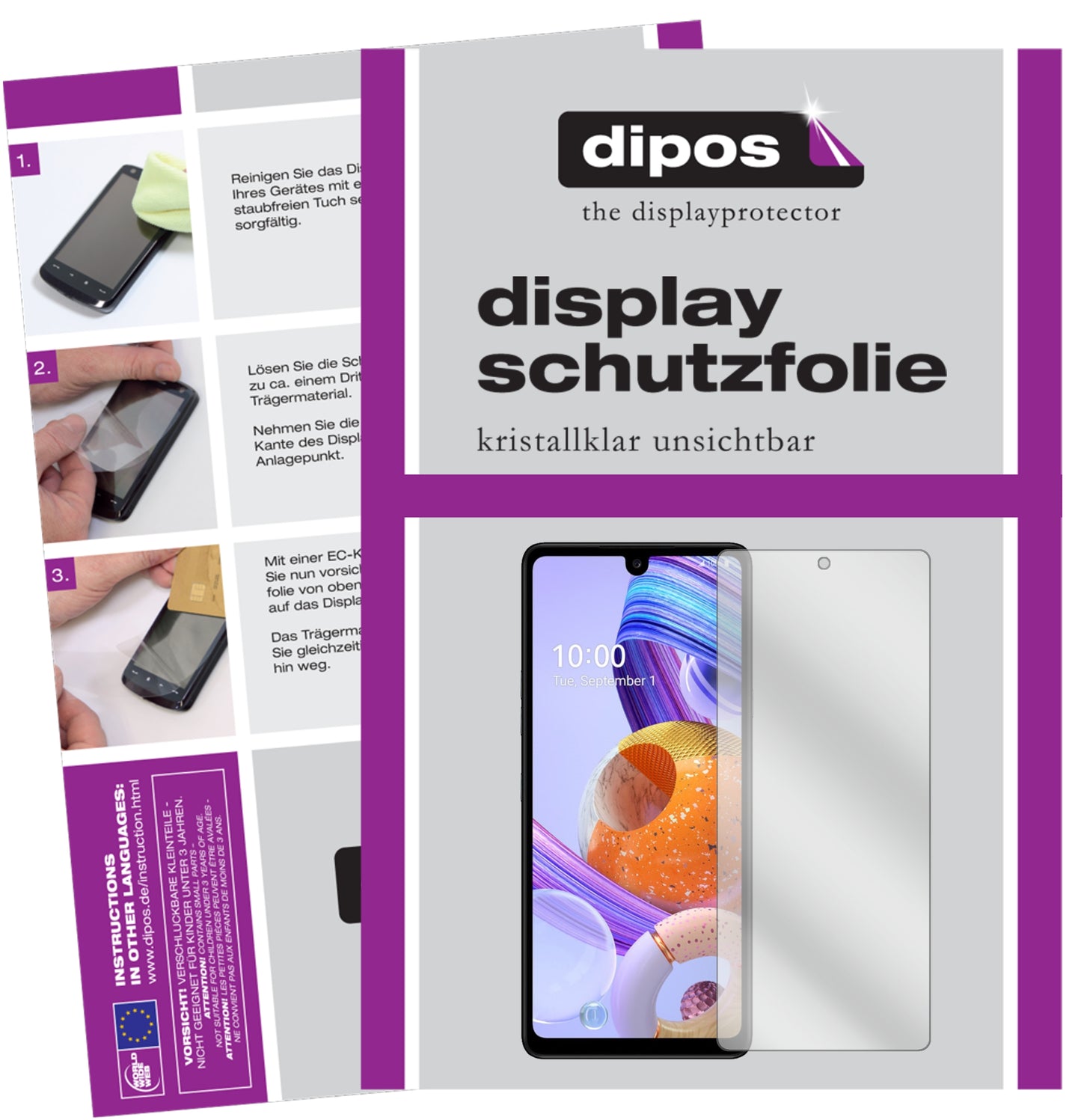 Klare Displayschutzfolie von dipos passend für LG K71, präziser Zuschnitt und blasenfrei montiert