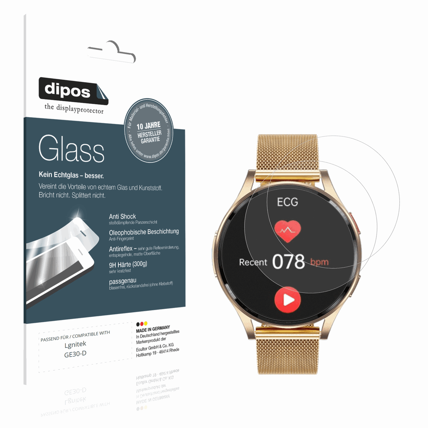 Matte Displayschutzfolie von dipos passend für Lgnitek GE30-D, 9H kratzfest und blasenfrei montiert