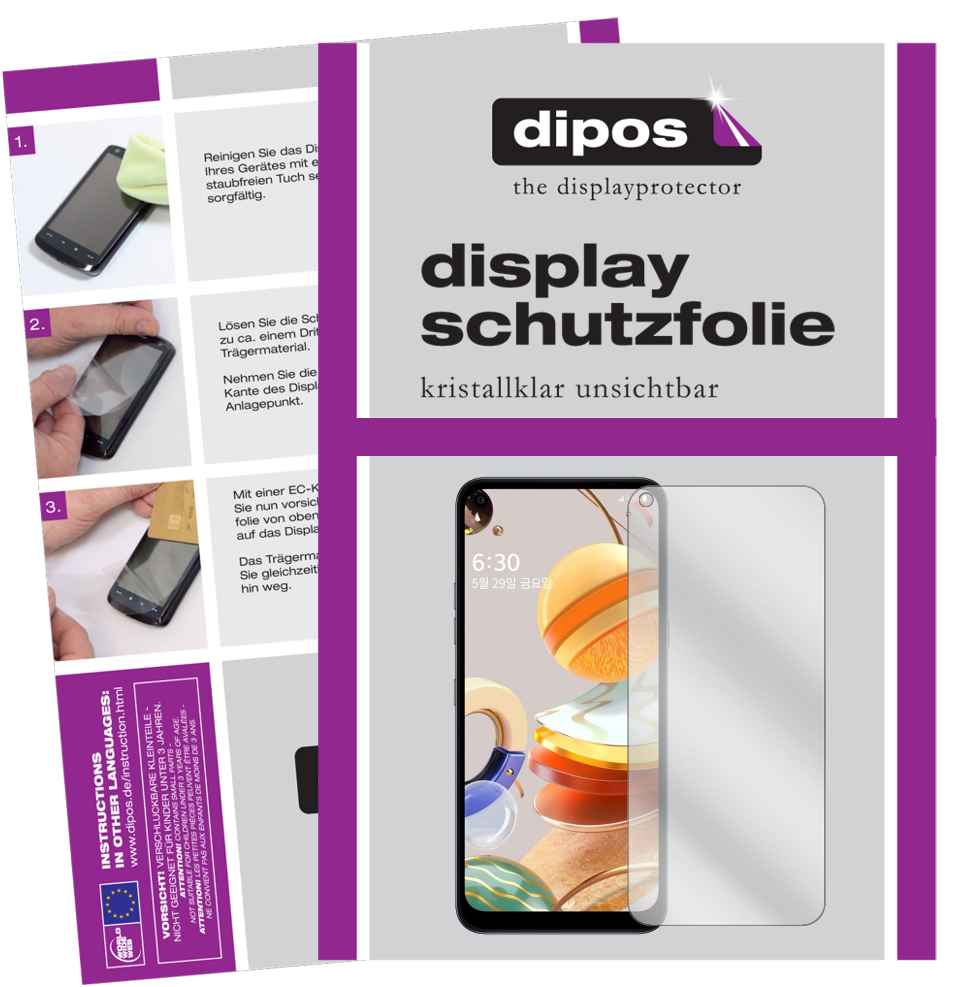 Klare Displayschutzfolie von dipos passend für LG Q61, präziser Zuschnitt und blasenfrei montiert
