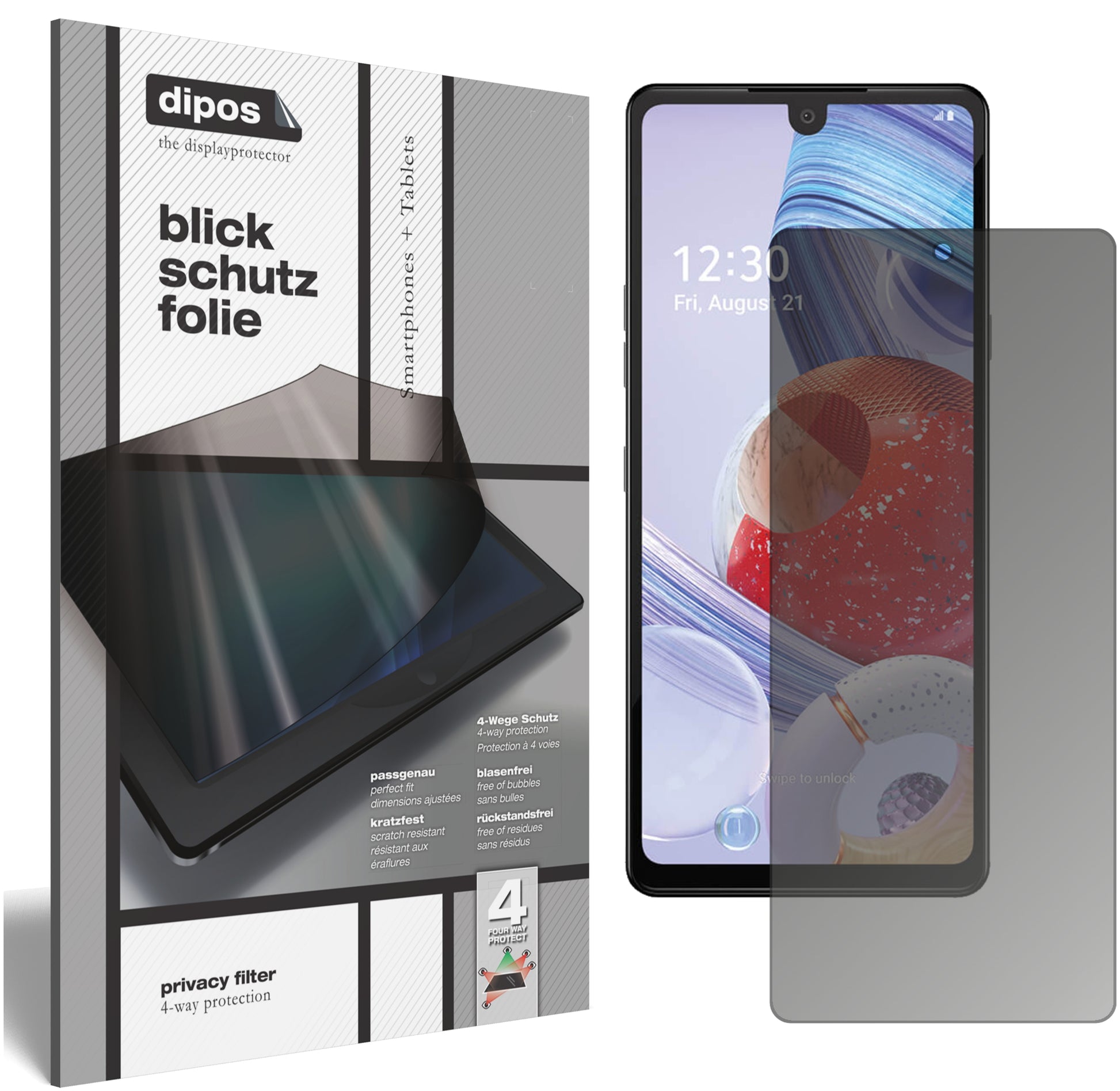 Blickschutzfolie von dipos passend für LG Stylo 6, präziser Zuschnitt und blasenfrei montiert
