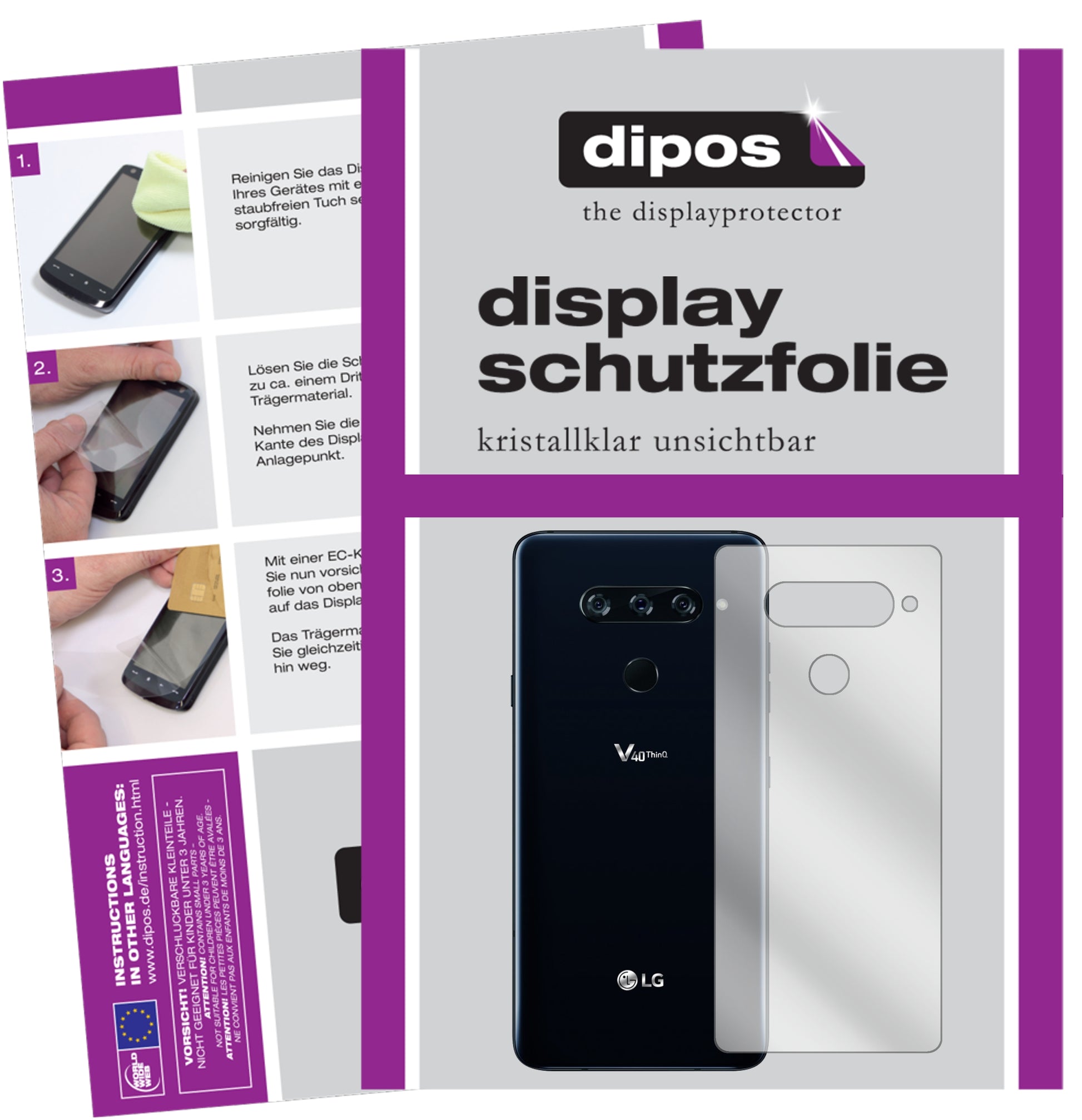 Kristallklare, dünne Schutzfolie: Kratzfest & passgenau für LG-V40 ThinQ Rückseite