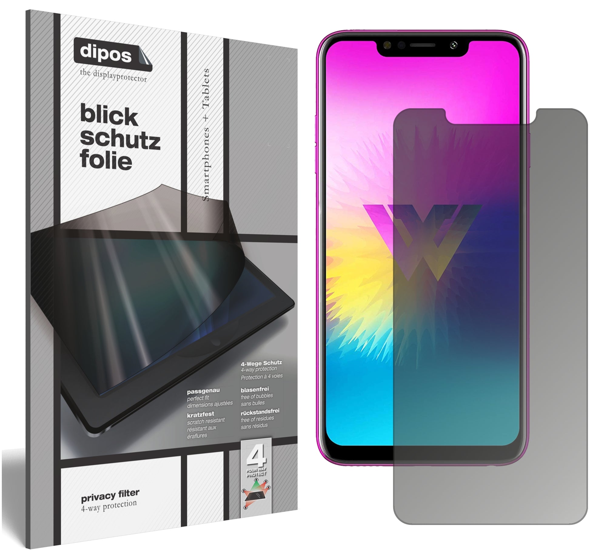 Blickschutzfolie von dipos passend für LG W10, präziser Zuschnitt und blasenfrei montiert