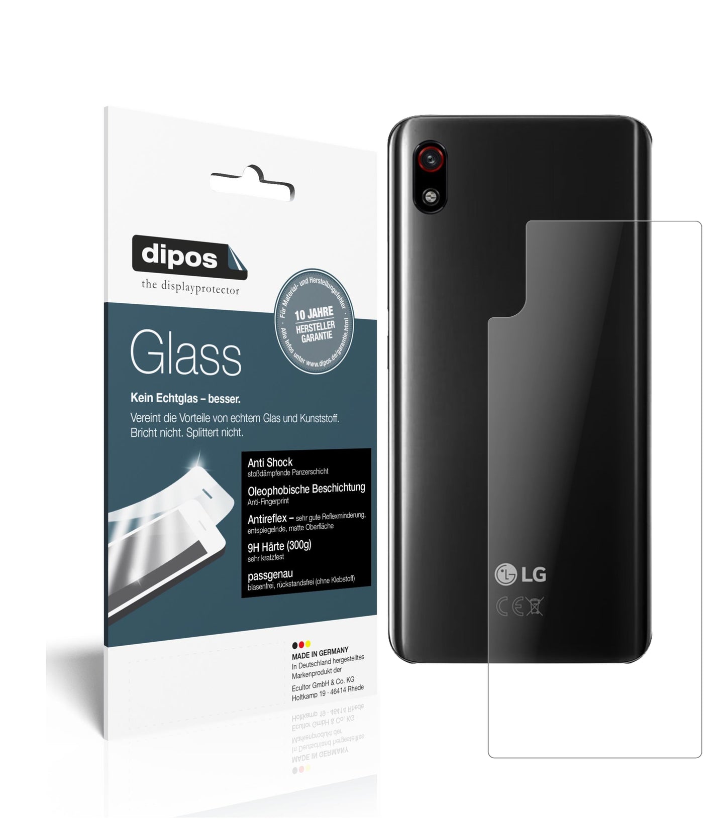 Mattes Panzerglas: Schutz vor Brüchen, Fingerabdrücken und Bildschirmblendung für LG-W10 Alpha Rückseite