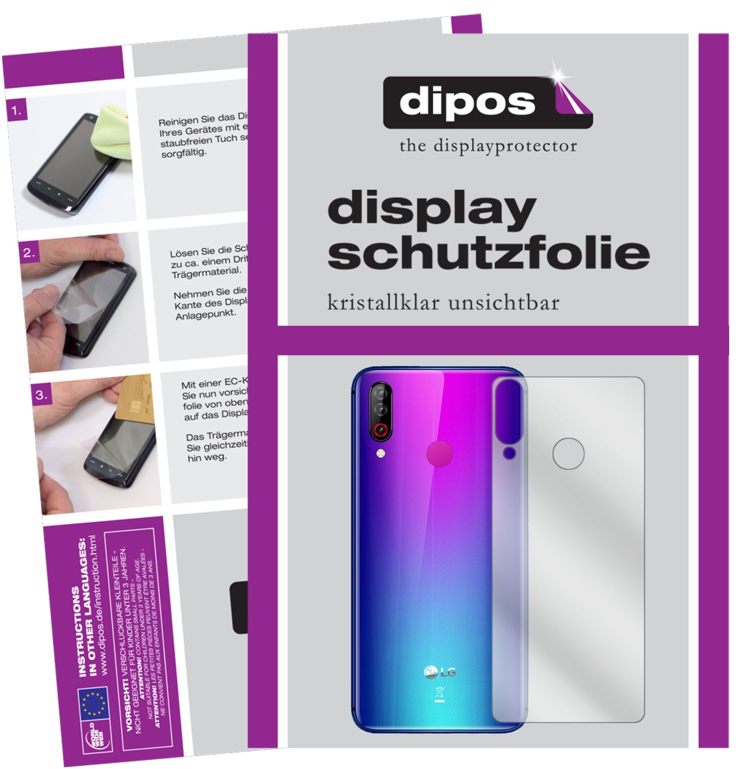 Klare Displayschutzfolie von dipos passend für LG W30 Rückseite, präziser Zuschnitt und blasenfrei montiert
