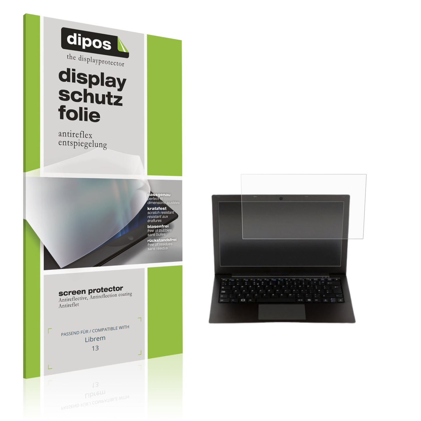 Matte Displayschutzfolie von dipos passend für librem13, präziser Zuschnitt und blasenfrei montiert