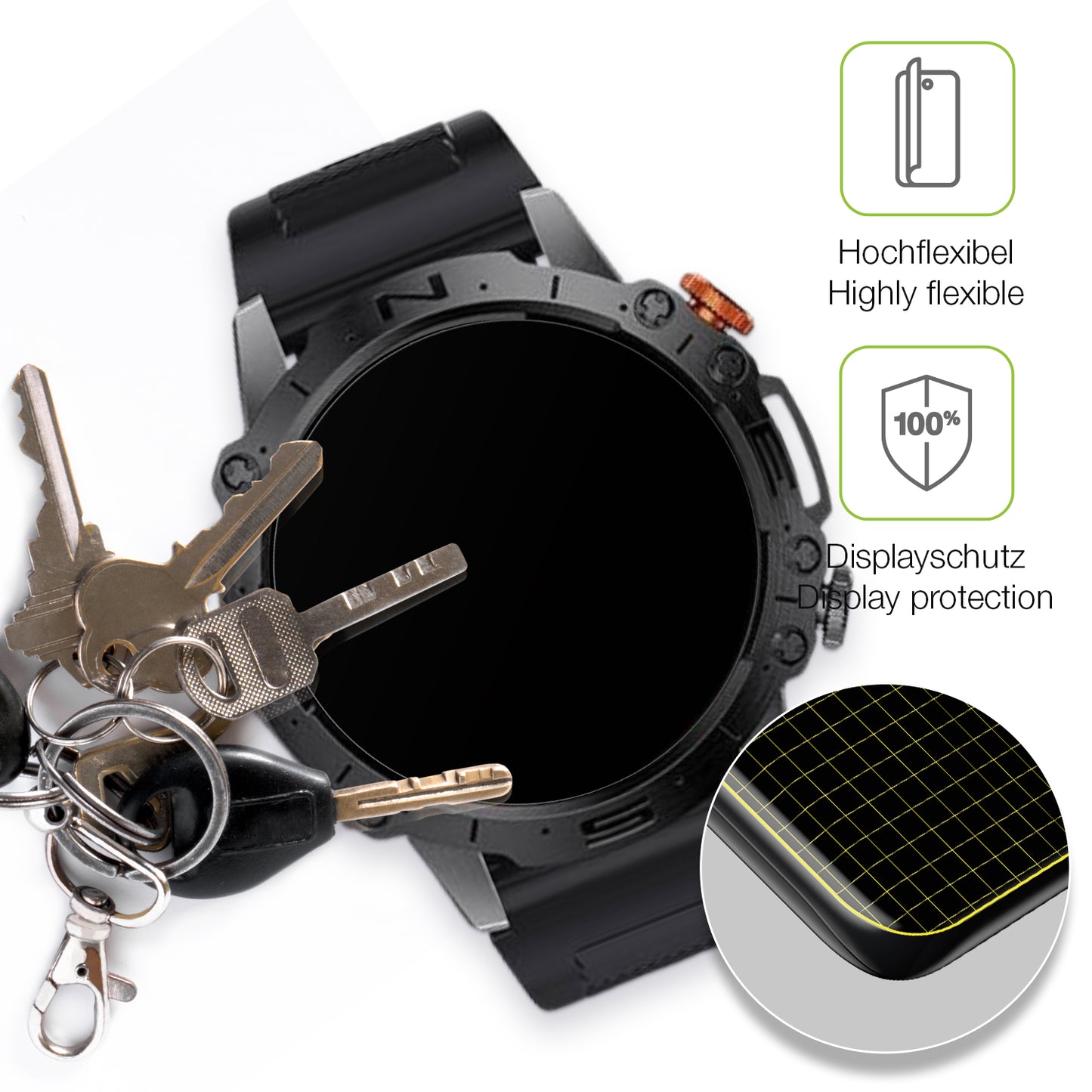dipos Displayschutz für LIGE Smart Sports Watch I10, transparente Oberfläche, perfekte Passform auch für die Rundungen